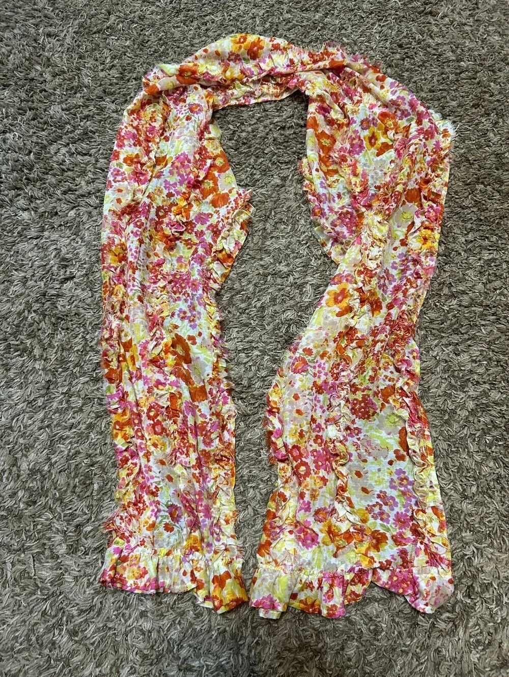 Echo Floral Lightweight Scarf with Frayed Edges
